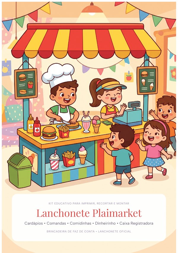 Kit Brincar de Lanchonete: Cardápios, Comandas, Comidinhas e Caixa para Imprimir