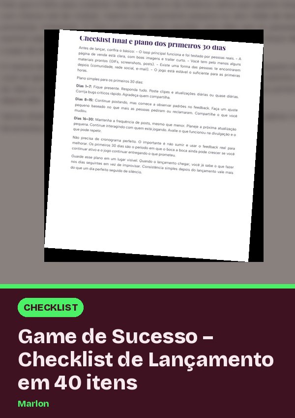Game de Sucesso – Checklist de Lançamento em 40 itens