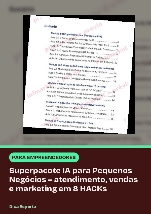 Superpacote IA para Pequenos Negócios – atendimento, vendas e marketing em 8 HACKs